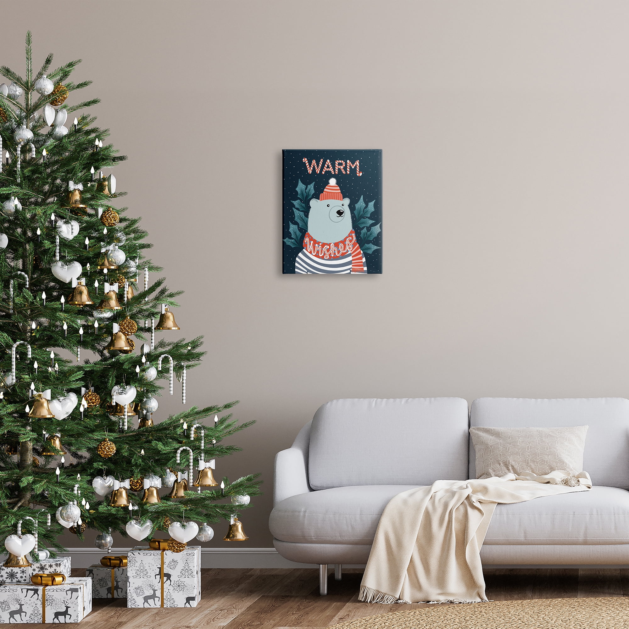 Stupell Industries Warm Wishes Cozy Polar Bear Seasonal Typography Graphic Art Gallery Wrapped Canvas Print Wall Art, Design by Dominika Godette