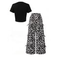 thumbnail image 3 of LIIPEE Girls Outfit Sets Casual Summer Fashion Leopard Letter Printed Short Sleeve Crew Neck Tee Tops Wide Leg Pants 2 Piece Set Youth Comfortable Breathable Cute Clothing,Black,15-16 Years, 3 of 8