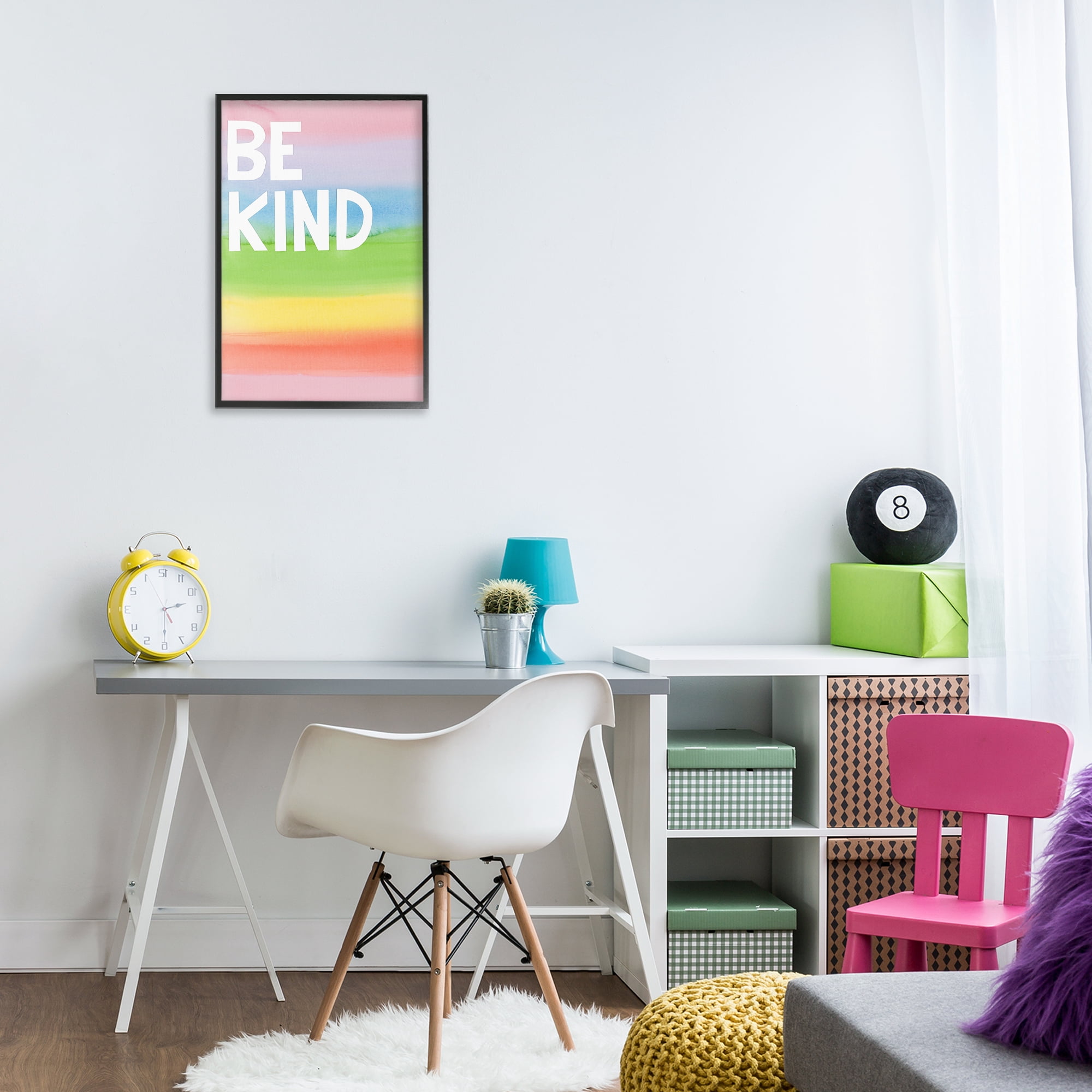 Stupell Industries Be Kind Ombre Rainbow Typography Painting Black Framed Art Print Wall Art, 16 x 24
