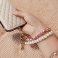 thumbnail image 4 of 3Pcs Pearl Beaded Phone Chain Camellia Pendant Phone Wrist Strap Anti Lost Double Chain Phone Charms Strap Leather Phone Bracelet Strap Keychain Wristlet for Phone Purse Bag, 4 of 9