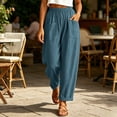 thumbnail image 2 of HomeDM Women's Pants Wide Leg Casual Loose Cotton Linen Elastic Waist Trousers Blue Lounge Pants for Athletic Work Size L, 2 of 6