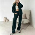 thumbnail image 2 of Womens Two Piece Outfit Zip up Hooded Sweatshirt Jacket High Waist Drawstring Wide Leg Pants with Pockets Casual Tracksuit Green XL(XL), 2 of 5