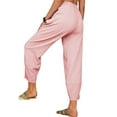 thumbnail image 4 of KOMOO Women Cotton Linen Cropped Trousers Elastic Waist Pockets Loose Pants Wide Leg Cropped Pants, 4 of 5