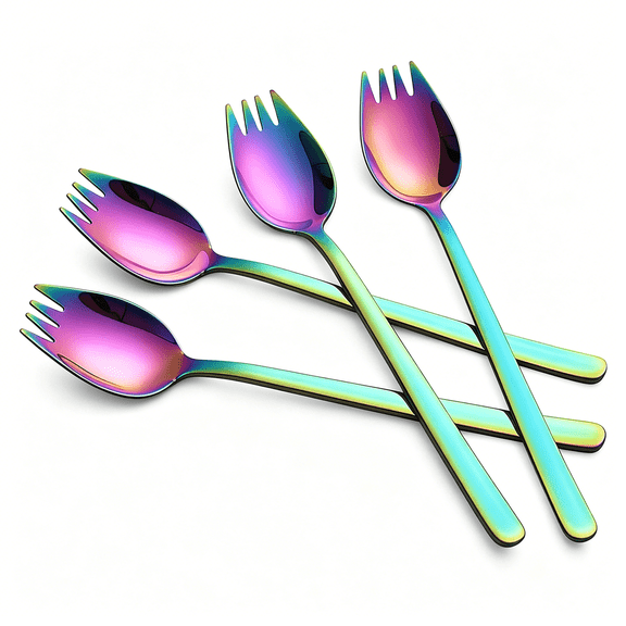 BPPEG Rainbow Spork, 4-Pack 18/10 Sporks Stainless Steel Colorful Sporks | 7.4"Es Metal Spork for Salad Dessert Ice Cream Flatware Set Reusable Salad Forks for Household Use Or Camping