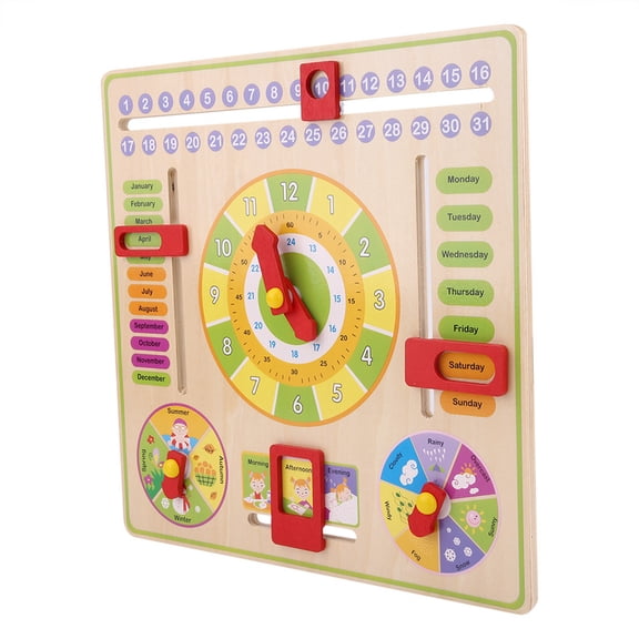 Reloj de madera multifuncional educativo temprano juguete hora fecha temporada clima niños