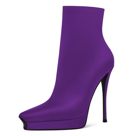 YDN Women Classic Platform Pointed Closed Toe Ankle Boots Stiletto High Heel Zippers Booties Party Daily Wear Shoes Size 7 Purple