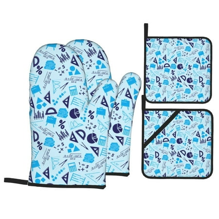 

Oven Mitts and Pot Holders Sets 4 pcs Math Print ruler blue Non-Slip Oven Gloves Potholders Soft Quilted Lining Heat Resistant Gloves Hot Pads for Kitchen Cooking Baking