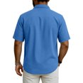 thumbnail image 4 of Men's Casual Short Sleeve Point Collar Button-Down Shirt Solid Basic Top Breathable Soft Washed Cotton Chest Pocket All-Day Comfort for Office Daily Wear Party Blue L, 4 of 9