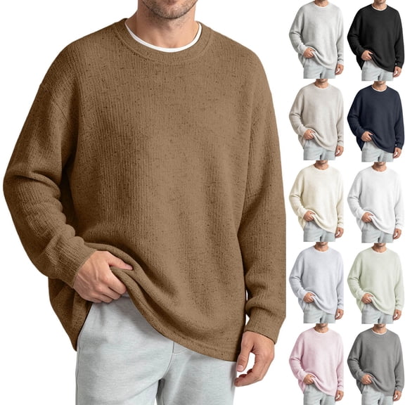 Fanshiluo Men's Crew Neck Knit Sweater, Long Sleeve Loose Fit Pullover Top for Fall Winter,L,Big and Tall Men