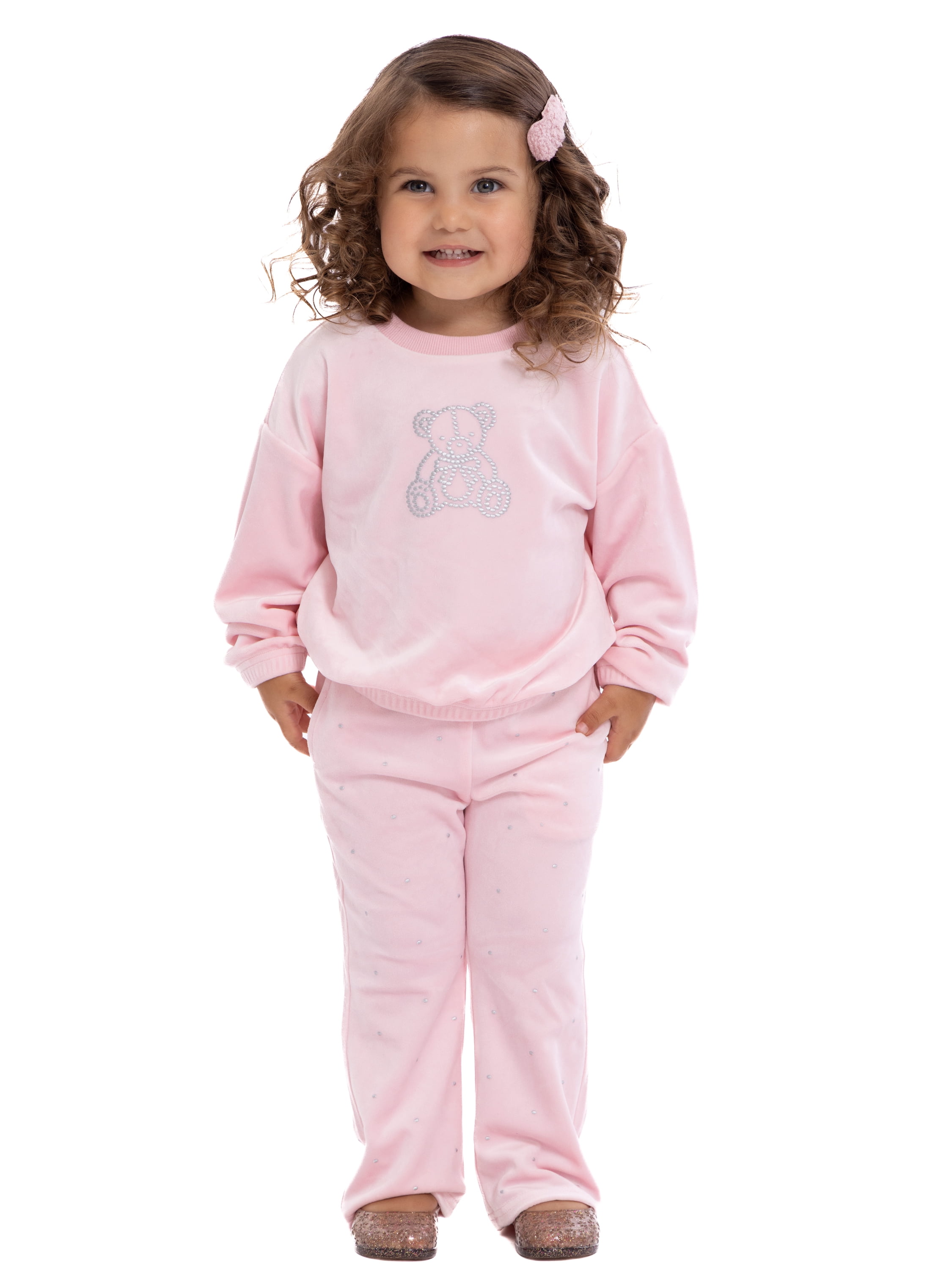 Wonder Nation Toddler Girls Embellished Velour Sweatshirt and Flare Pants Set, 2-Piece, Sizes 12M-5T
