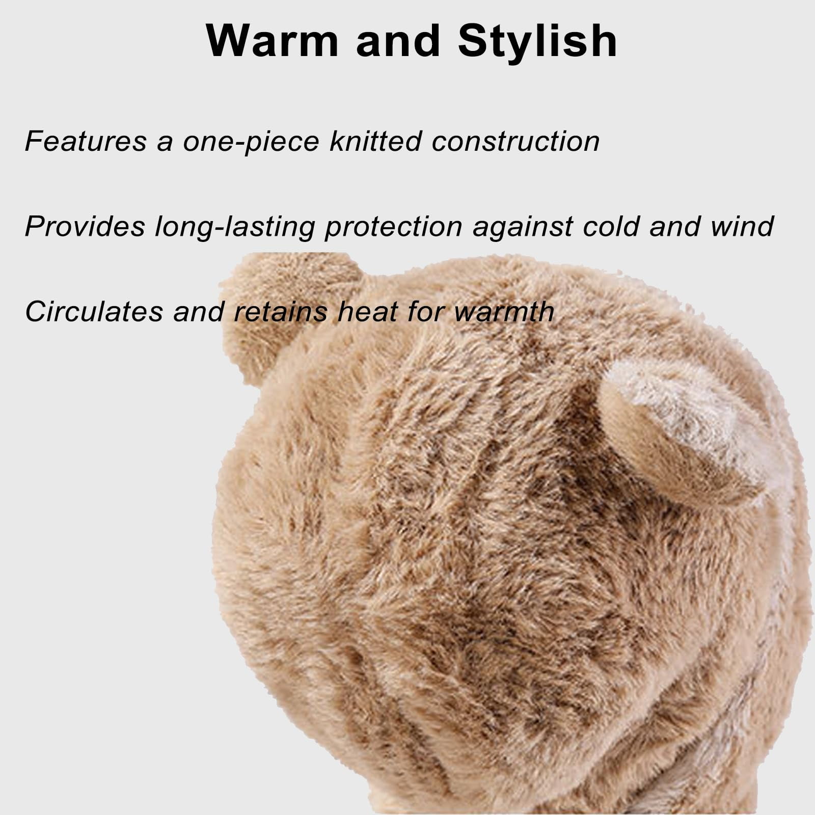 Bear Mask Cap, 3 in 1 Beanie Hat with Scarf and Mask, Winter bears Balaclava Hat, Fleece Beanie Hats with Bear Ears for Women