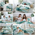 thumbnail image 5 of Abstract Marble Texture Duvet Cover Set King Size, Gold Teal Gradient Art 4 Piece Soft Microfiber Bedding Set with 1 Duvet Cover, 1 Flat Sheet, 2 Pillowcases, 5 of 9