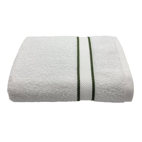 Toalla Cottonella de algodón blanca con cenefa verde
