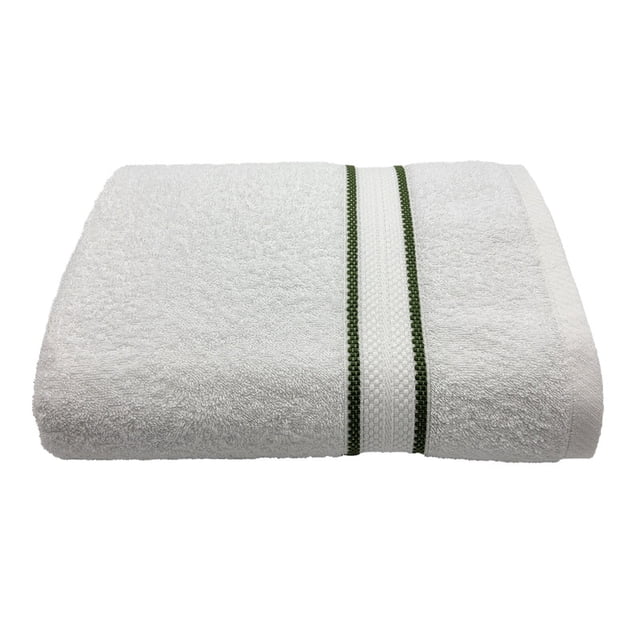 Toalla Cottonella de algodón blanca con cenefa verde