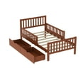thumbnail image 6 of Twin Size Platform Bed for Kids, Wood Bed Frame with Guardrails and Two Storage Drawers, Twin Storage Bed Frame for Bedroom, Guest Room, Walnut, 6 of 9