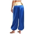 thumbnail image 2 of renvena High Waist Silky Satin Arabian Harem Pants for Women for Rave Halloween Cosplay Dancewear Royal Blue M, 2 of 7