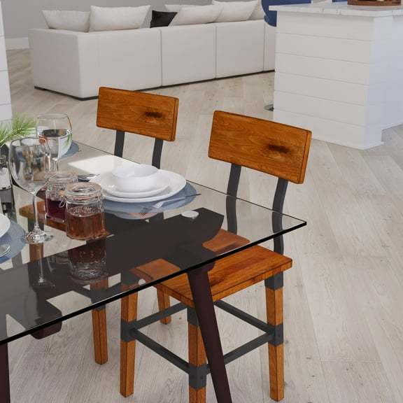 Merrick Lane Dining Chairs with Steel Supports and Footrest in Walnut Brown - Set Of 2