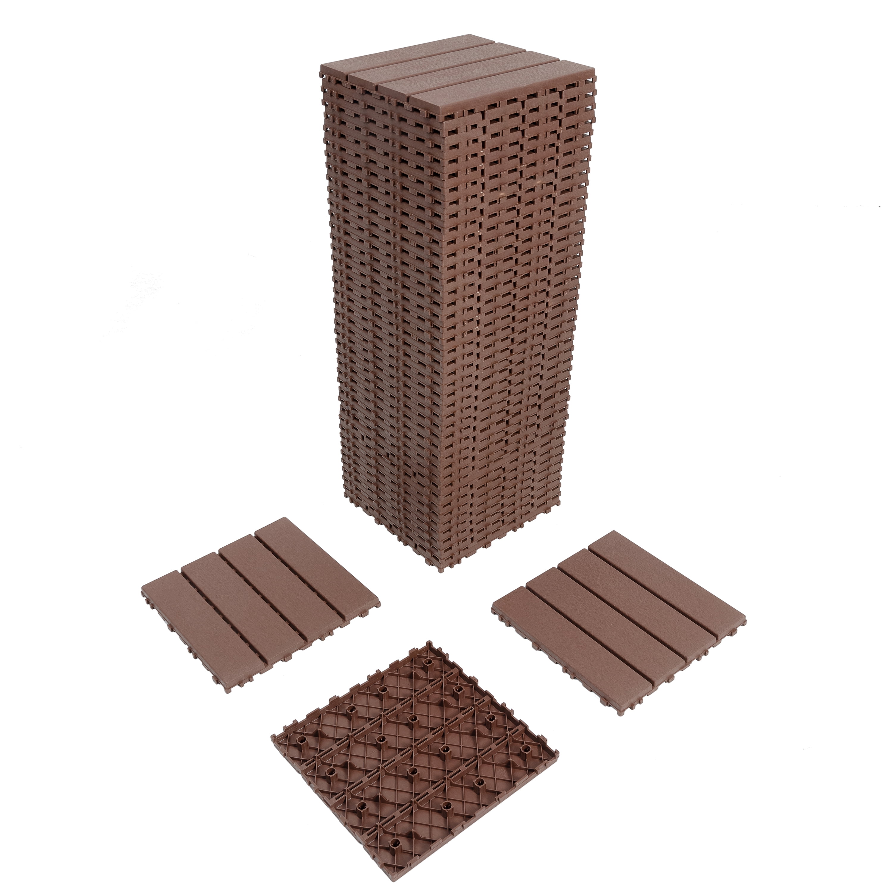 Interlocking Decking Tiles 12x12 in, Waterproof Plastic Flooring for All-Weather Use, Patio Decking for Poolside Balcony Backyard, Brown, 44pcs