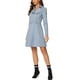 thumbnail image 4 of Vestido azul de mujer con cuello de solapa de ante sintético, manga larga y cremallera asimétrica, 4 of 5