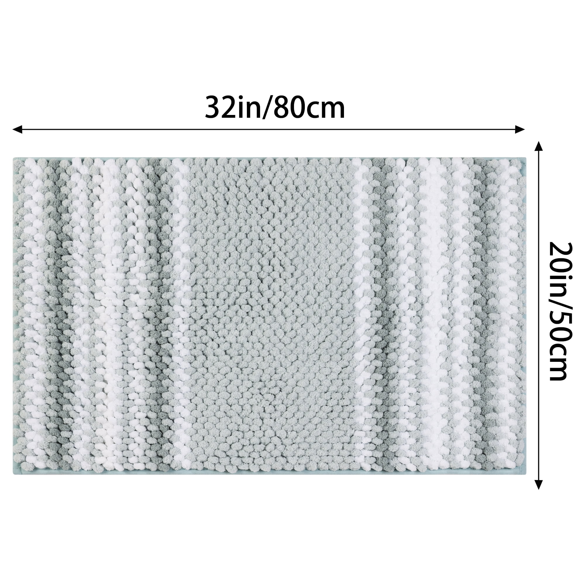 Unique Bargains 2 Pcs Soft Absorbent Fluffy Chenille Bath Mats Striped Non Slip Rugs Green Blue 20" x 32"