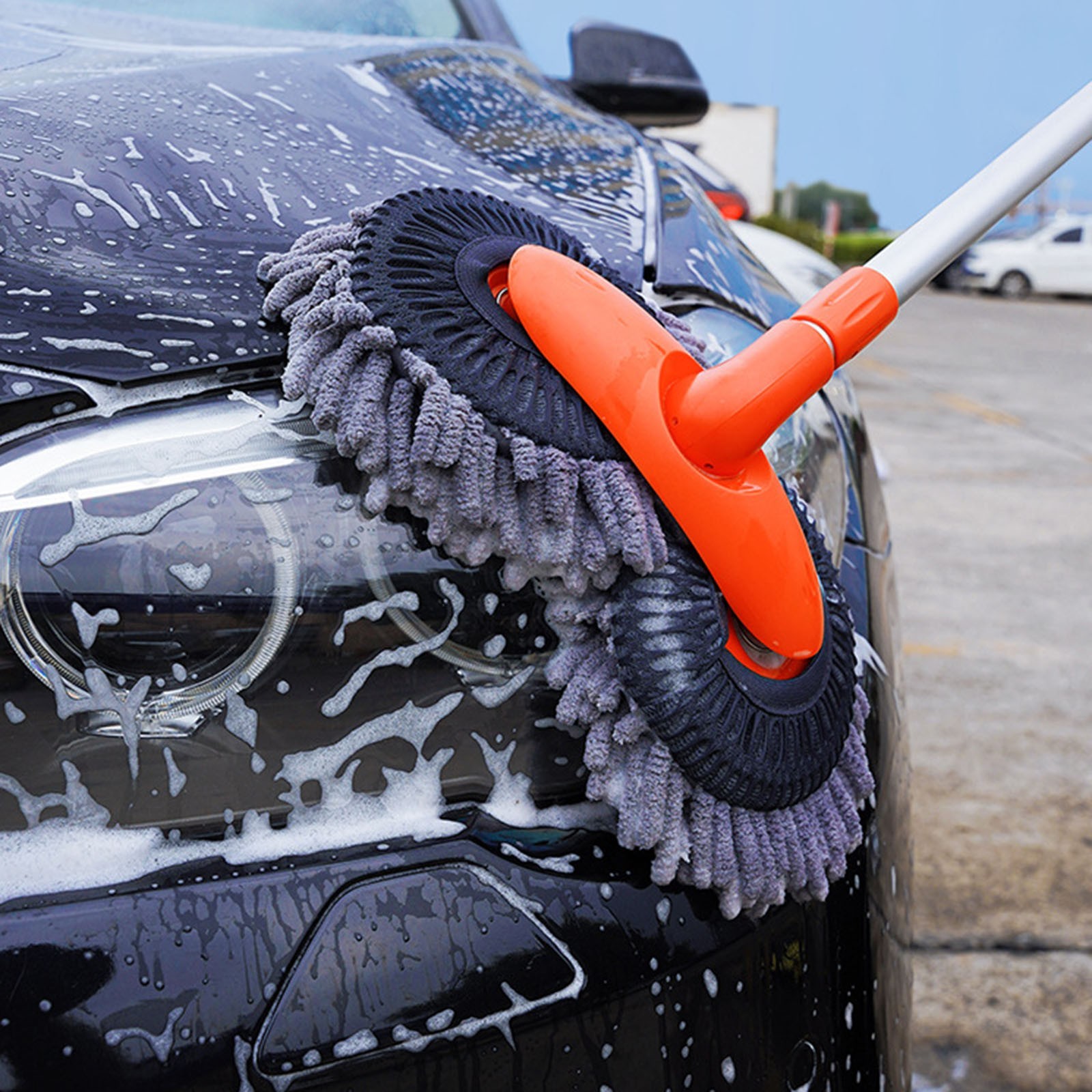 Nettoyeur De Vitres Voiture Avec Manche Extensible – Tête Pivotante 180° – Tampons Microfibre Lavables – Sans Traces – Pour Intérieur/extérieur