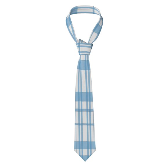 Mens Silk Like Necktie Wrinkle Resistant Tie Anti Slip Keeper For Business Wedding Party Daily Wear Formal Dress Tie Blue And White Checkered Pattern