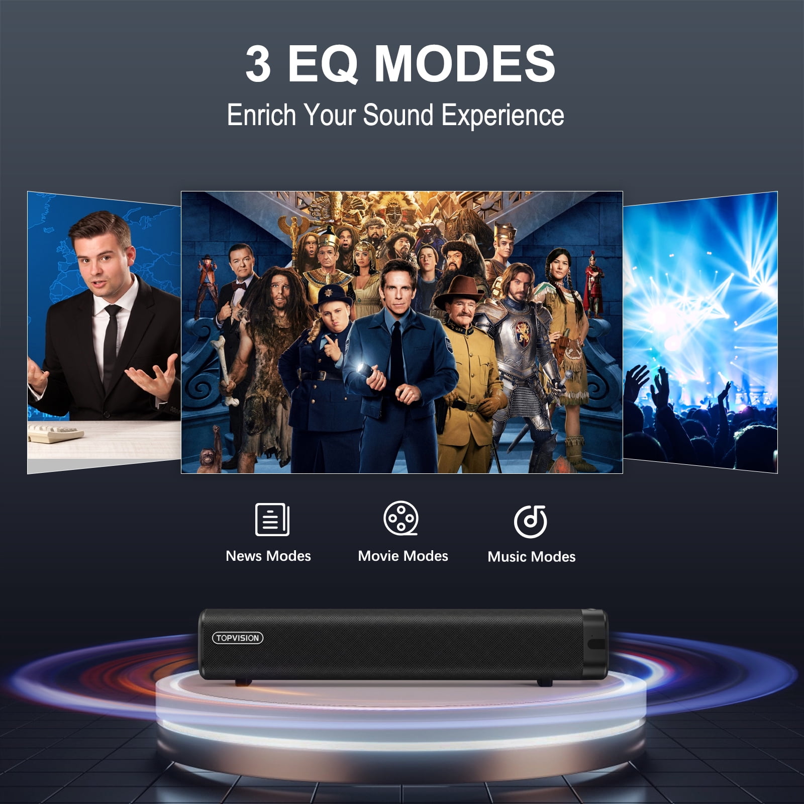 TOPVISION Sound Bar for TV, 50W Bluetooth 5.4 Soundbar with Subwoofer, 3D Surround Sound System with Optical/AUX/RCA/USB