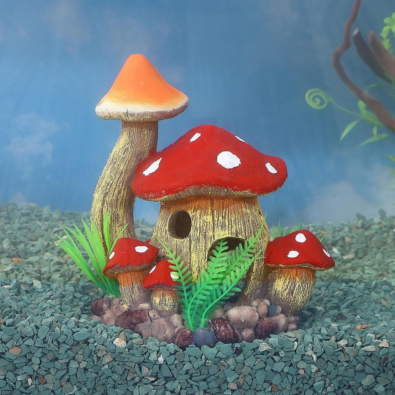 Serenable Aquarium Mushroom House,Mushroom Cottage Ornament,Fairy Garden Decorations, Tank Decoration Hideout for Shrimp Reptiles