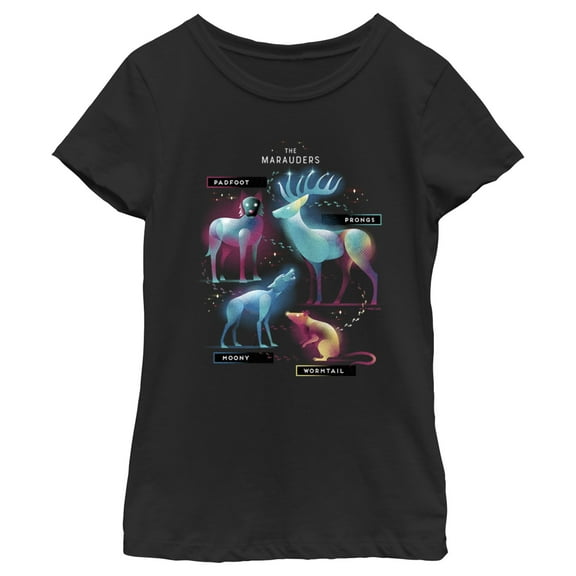 Girl's Harry Potter The Marauder Animals Graphic Tee Black X Large