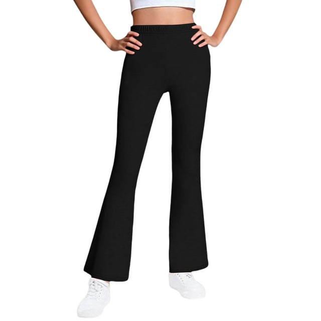 Pantalon Fille Couleur Unie Doublé Polaire Légèrement Évasé pour Tenue Décontractée