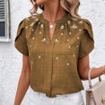 thumbnail image 4 of Tops de Color Sólido para las Mujeres Blusa de Manga Corta Plisada Hueca, Cuello de Pie Top de Moda Casual, 4 of 8