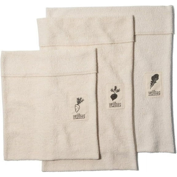 Variety Pack | Certified Organic Cotton Vegetable Crisper Bags | Made in USA | 3 Bags-Standard, Large,Extra Large | Plastic Free