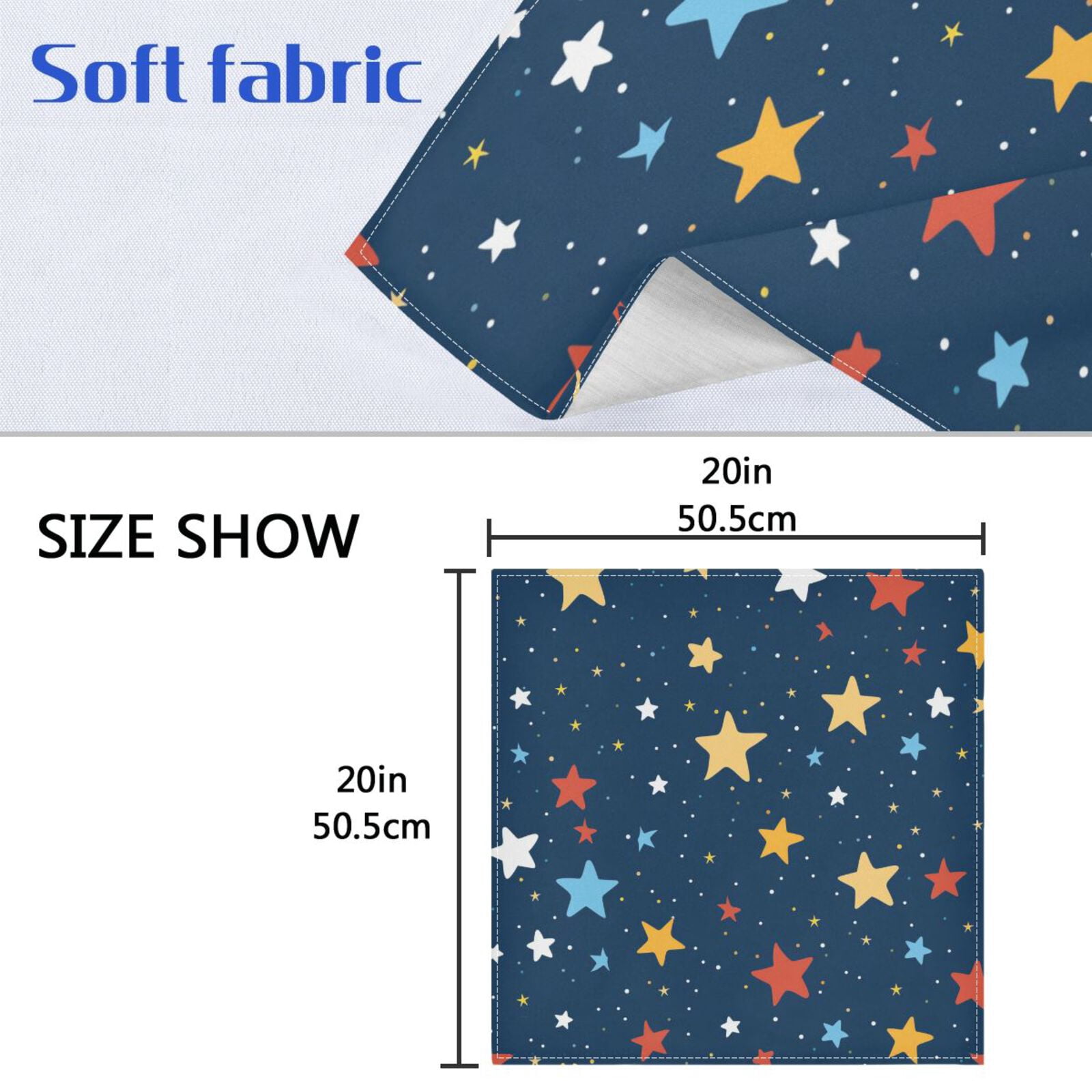 JSTEL Colorful Stars Polka Dots Cloth Napkins Set of 6, 20x20 Inch Washable and Reusable Napkin for Decoupage Dinner Party Everyday Use