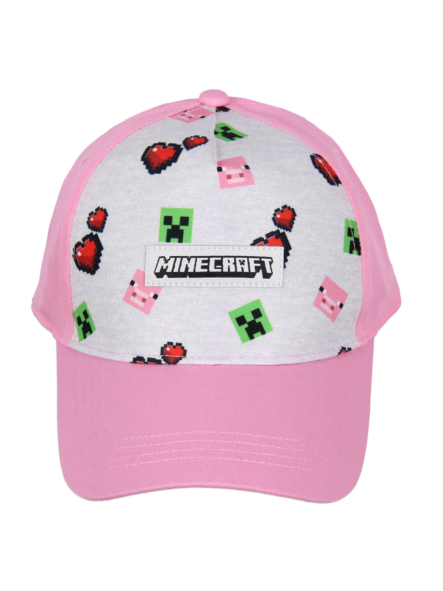 Minecraft Youth Hat Floating Creeper Head Hearts Pig Face Pink Snapback OSFM Cap
