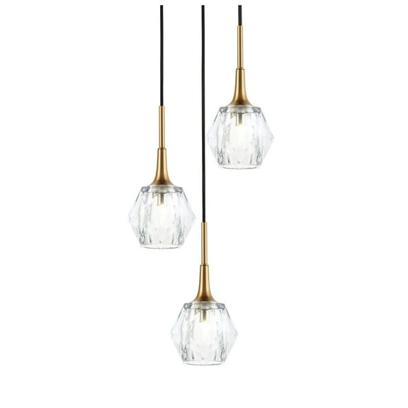 Woodbridge Lighting Regent Park 3-Light Crystal Glass Pendant in Brass