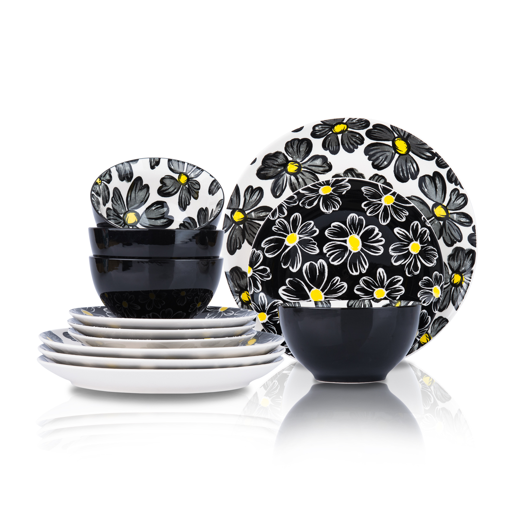 12pieces Dinnerware Set Ceramic Dish Set Plates Sets Service for 4