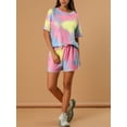 thumbnail image 5 of INSPIRE CHIC Women's Tie Dye Short Sleeve T-Shirt and Drawstring Shorts Pajamas Sets S Pink, 5 of 7