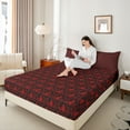 thumbnail image 4 of Feelyou Adult Boho Damask Queen Sheet Sets, Black Red Cat Kitten Bed Set, 4 Pieces, 4 of 7