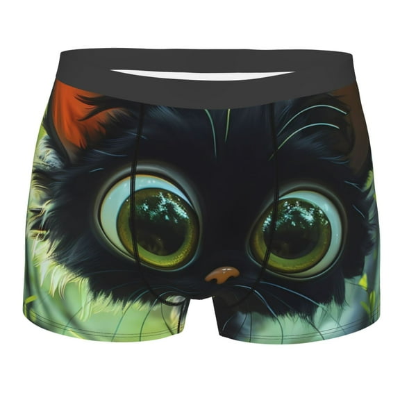 Bingfone Cute Big-Eyed Black Cat Men's Underwear - Casual Stretch Boxer Briefs-Large