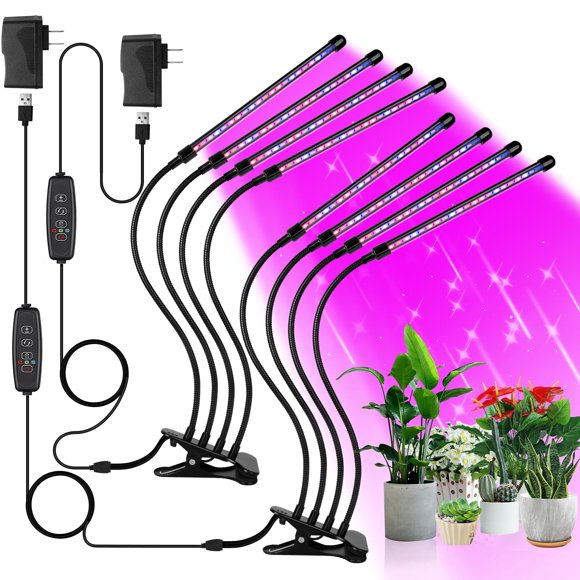Sondiko Grow Lights for Indoor Plants Full Spectrum 2 Pack - Auto On/Off Timer (3/9/12H) & Dimmer (9 Levels) - Adjustable Goosene