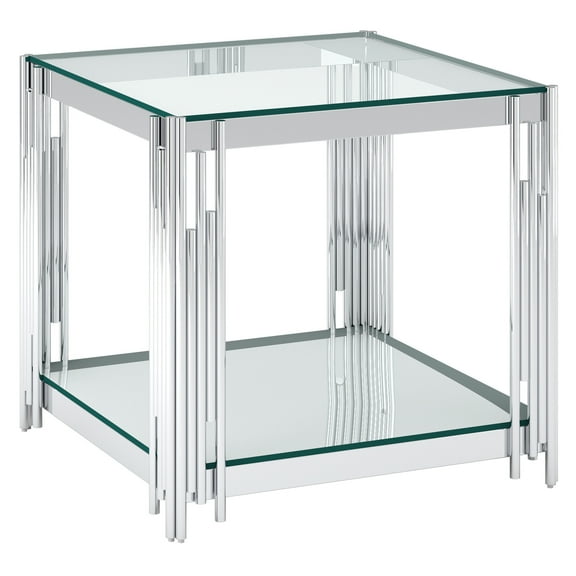 Contemporary Metal and Glass Large Accent Table Silver