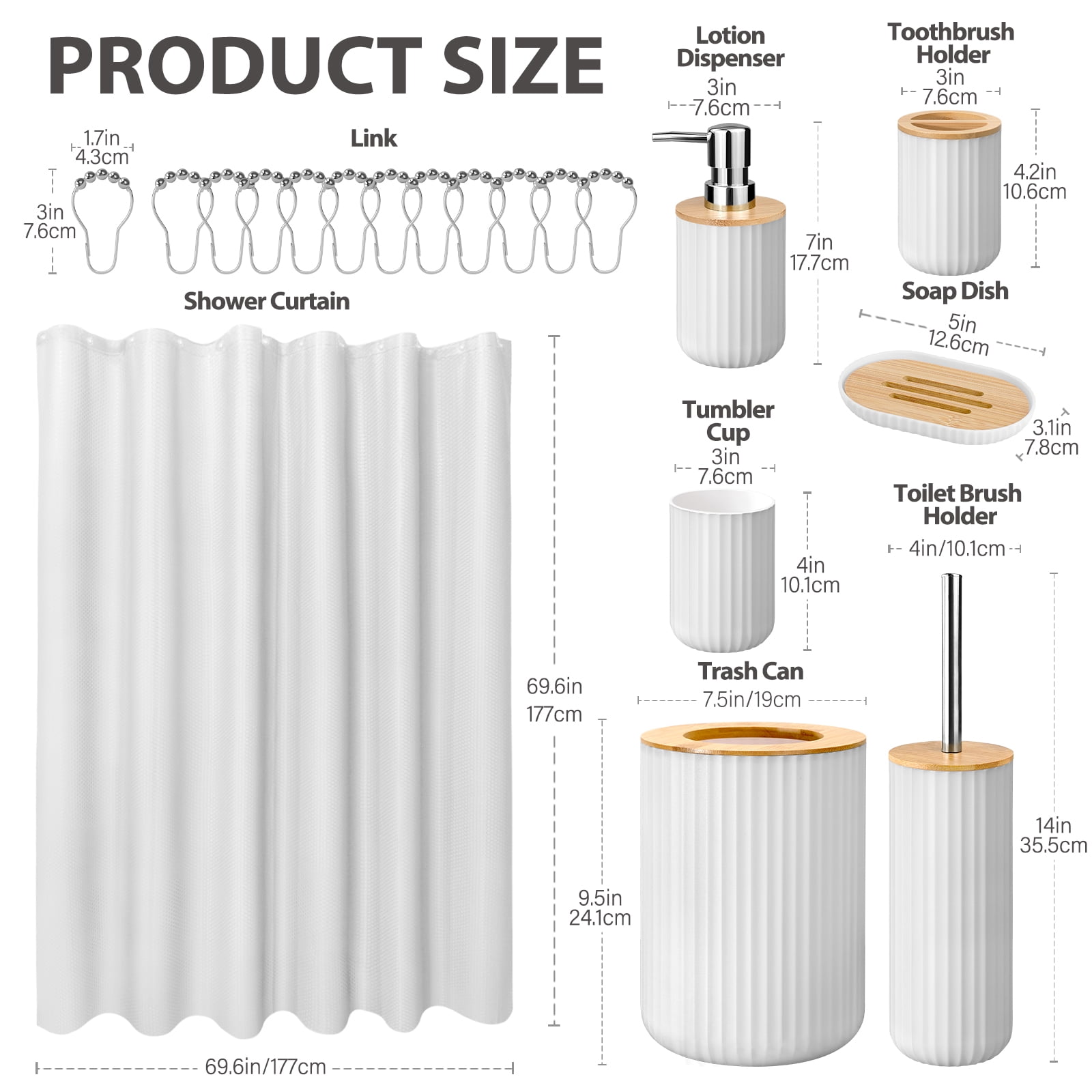 Livhil 19 Pcs White Bathroom Accessories Sets with Shower Curtain,  Specially Designed for Small Spaces
