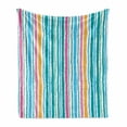 thumbnail image 1 of Pinstripe Soft Flannel Fleece Throw Blanket, Aquatic Colors Vertical Lines Torn Paper Effect Stripes on a Plain Background, Cozy Plush for Indoor and Outdoor Use, 60" x 80", Multicolor, by Ambesonne, 1 of 6