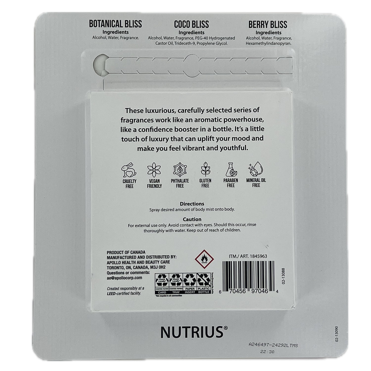 Nutrius Body Mist, 4 fl oz, 3-pack