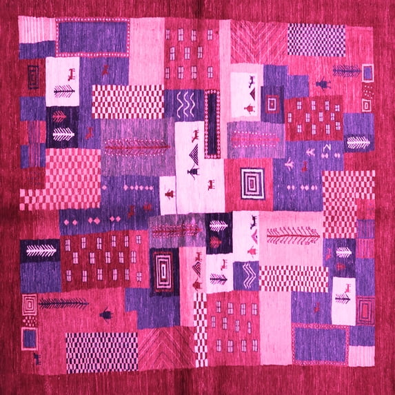 Ahgly Company Indoor Square Abstract Pink Contemporary Area Rugs, 3' Square
