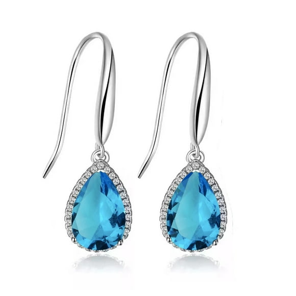 Paris Jewelry 14k White Gold Plated 4 Ct Created Blue Topaz Teardrop Earrings