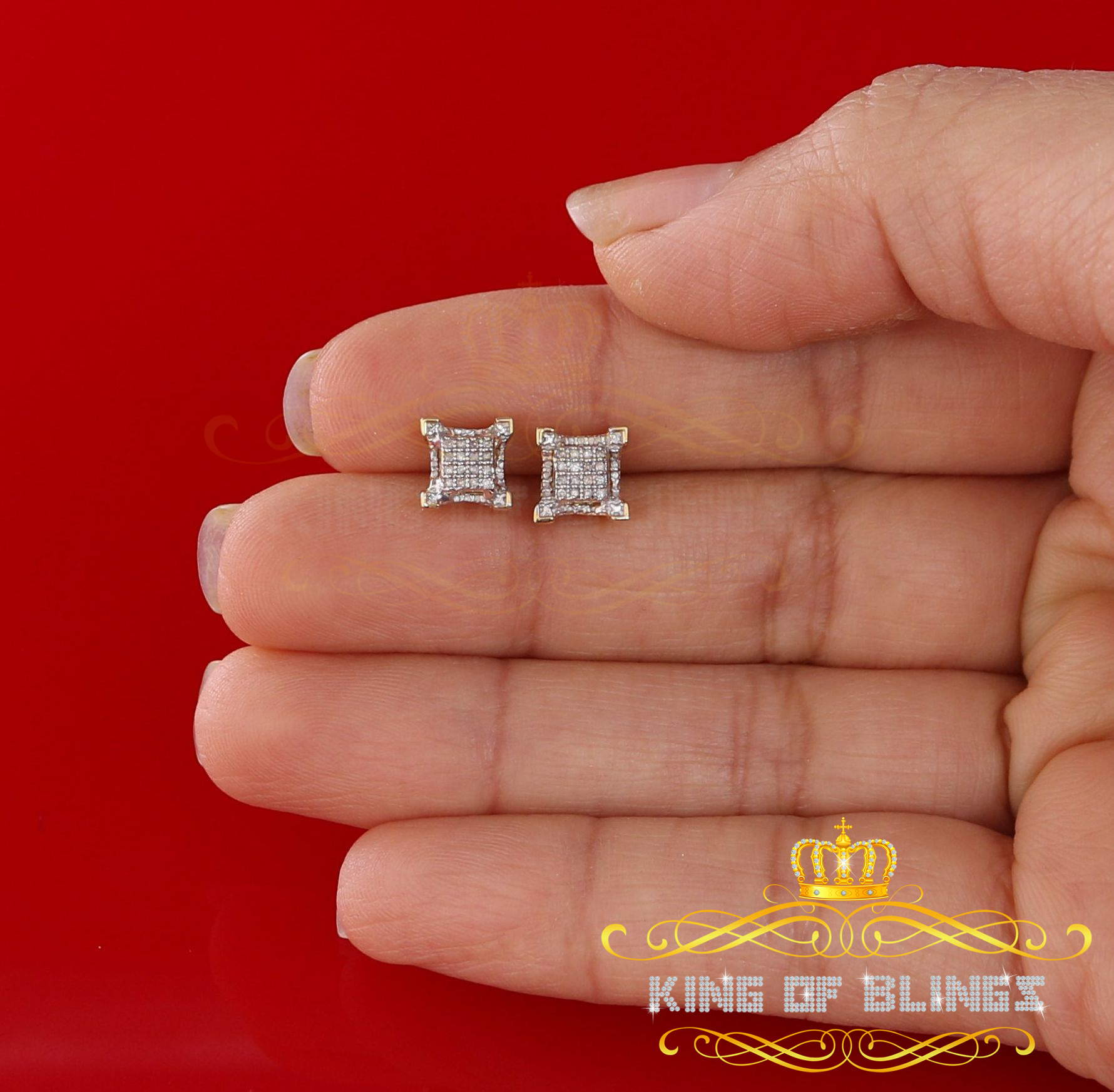 King of Bling's 0.10ct Diamond Stud Earrings For Women Yellow 925 Sterling Silver Stud For Men
