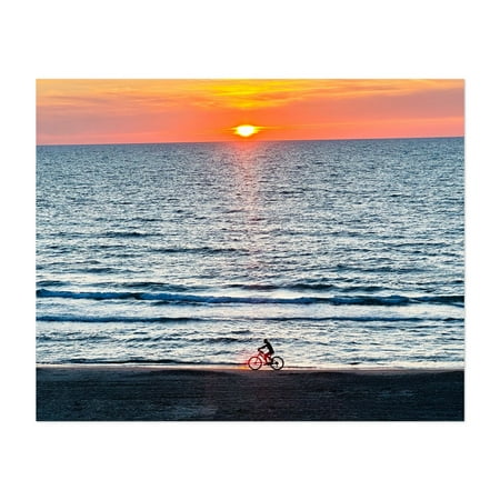 Sunset Spotlight - New Smyrna Beach Florida Photography Sunset Beach Bicycle Seascape Silhouette Coastal Waves Unframed Wall Art Print 4 x 6 inches