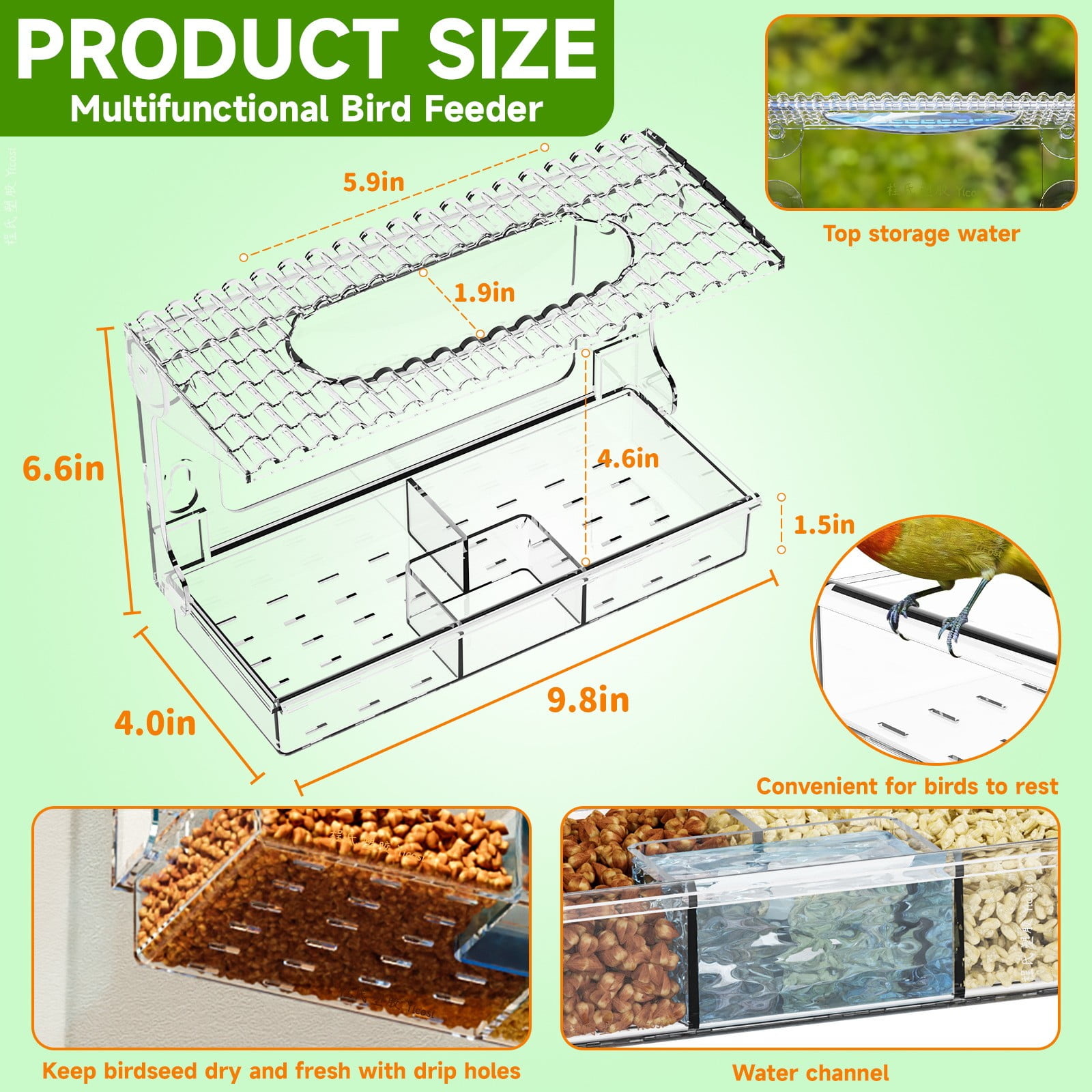 Clear Window Bird Feeder with Strong Suction Cups â Large Capacity Detachable Tray & Water Dish â Outdoor Wild Bird Watching Gift for Nature Lovers & Garden Decor