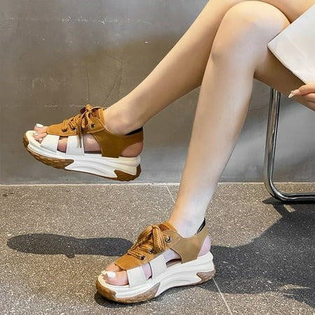 

AOOCHASLIY Independence Day Shoes Thick Bottom Middle Heel Fish Mouth Open Toe Beach Sandals Boots Fashion Summer Outdoor Sports Sandals